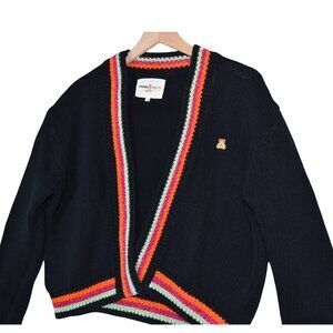 (No pins) Teddy Fresh Black Knit Cardigan S/M Cropped Striped Y2K Streetwear